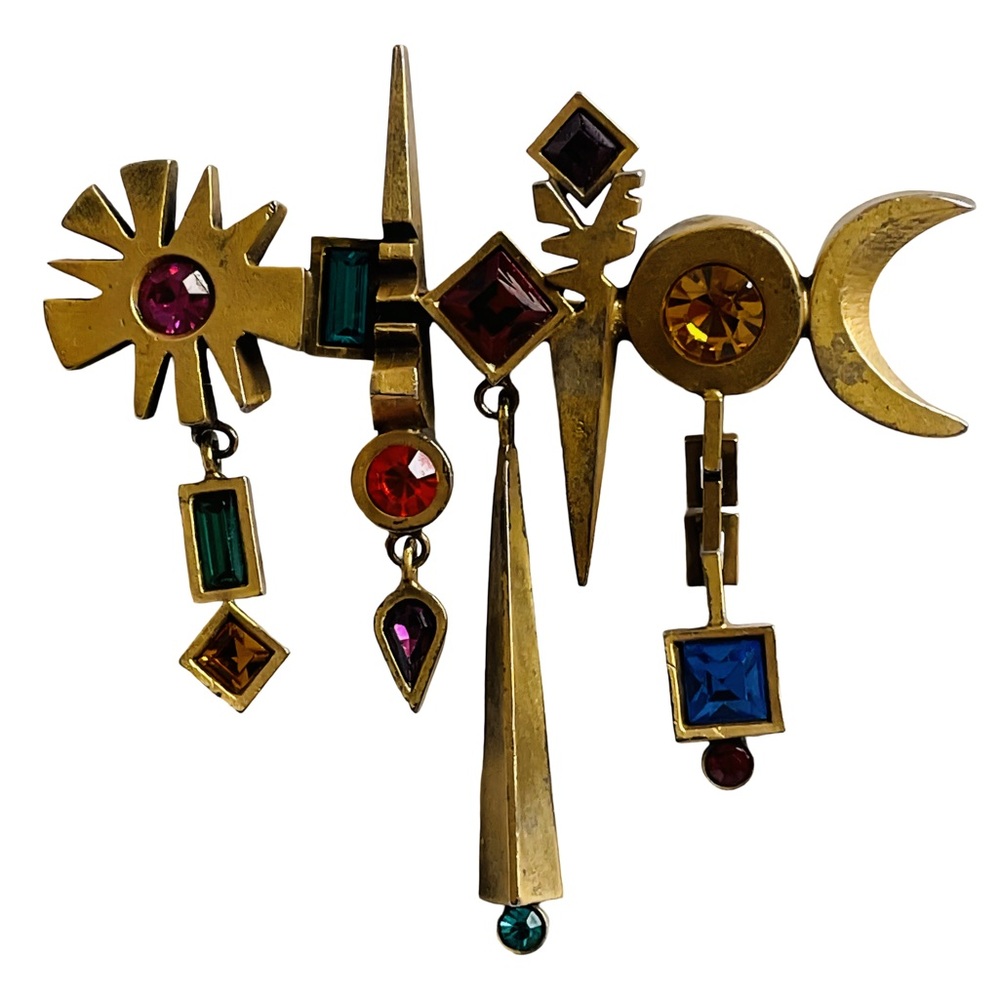 Vintage Patricia Locke 24K Gold Plated Modernist Brooch With Austrian Crystals - Picture 3 of 5